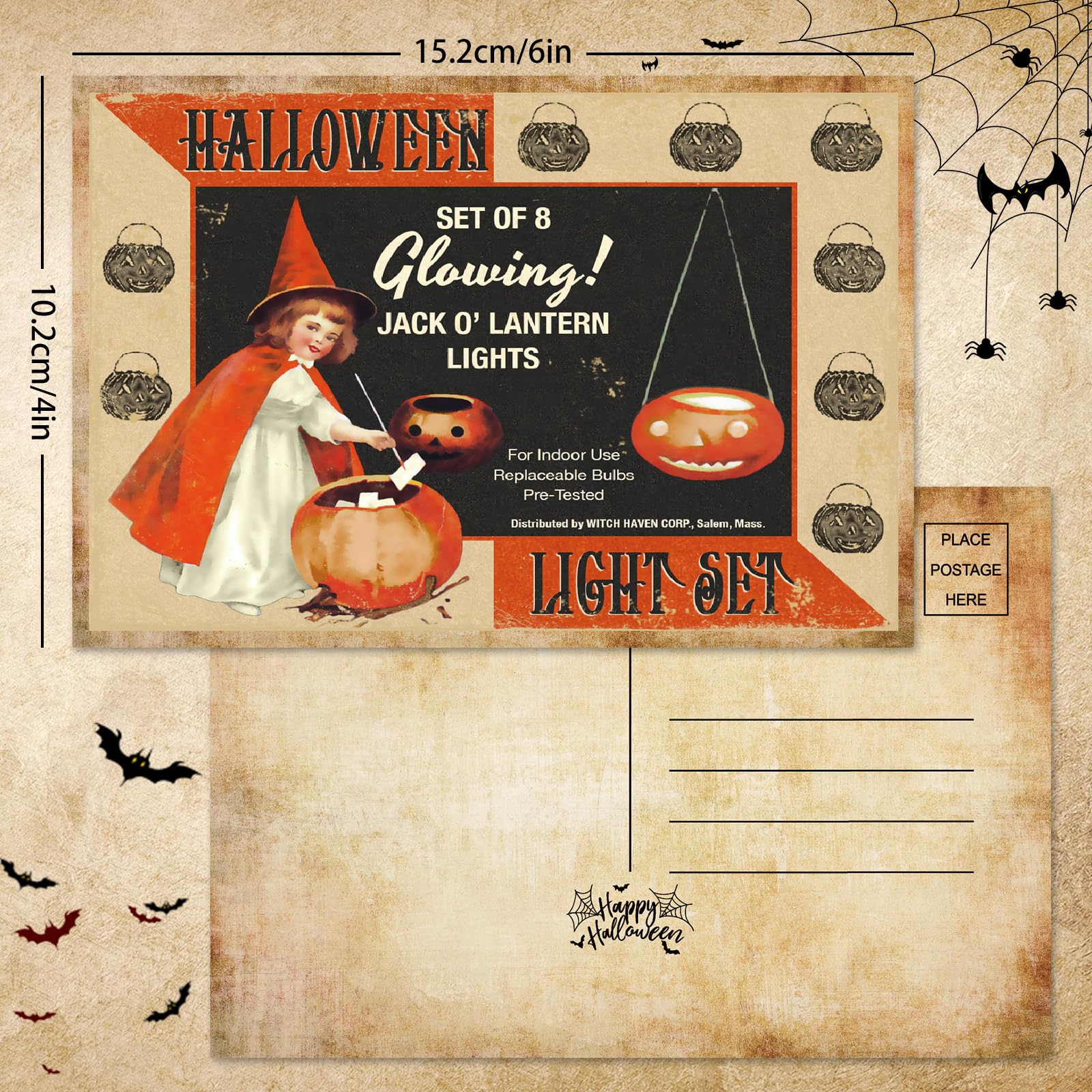 Amazon | AnyDesign ビンテージハロウィンポストカード 怖いパンプキン